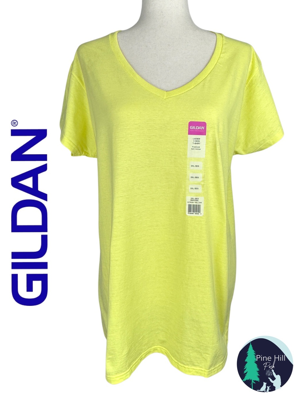 Gildan Softstyle V-Neck T-Shirt Women’s 2XL Yellow Citrus 100% Cotton 64V00L NWT